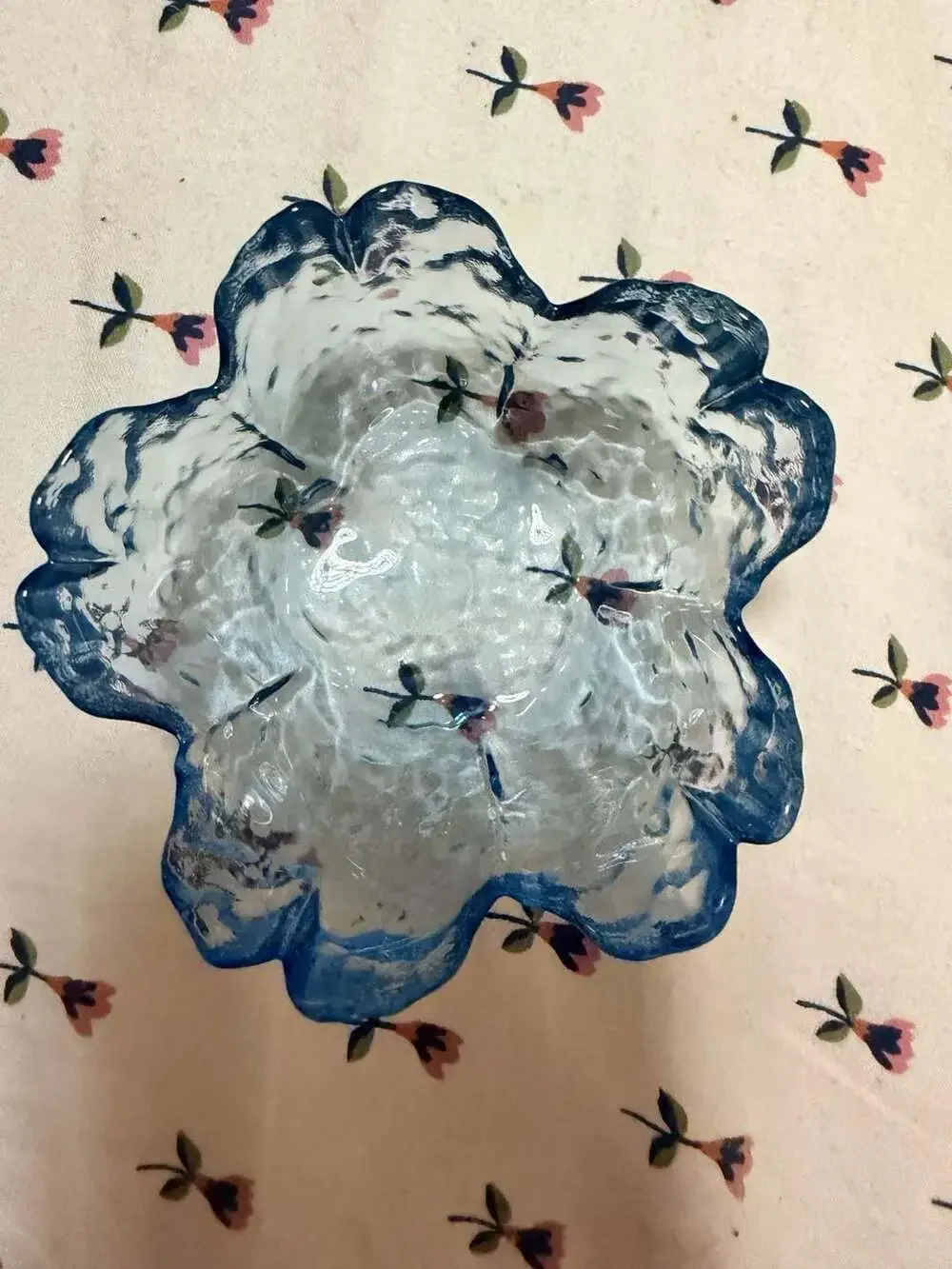 Beebeecraft Sakura Steel Blue Cherry Blossom Flower Glass Jewelry Dish Tray